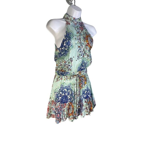 RAGA Womens High Neck Pleated Floral Sleeveless Romper Key Hole Back Size S - Picture 2 of 5